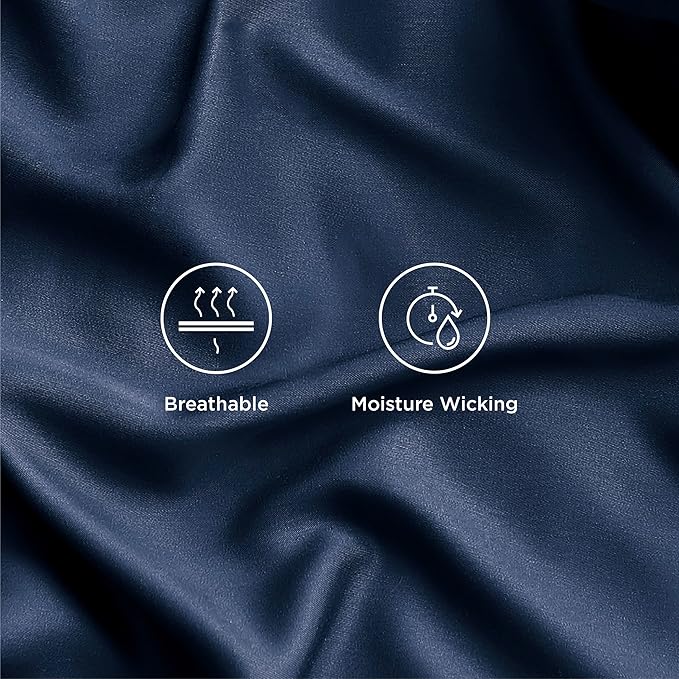 Bedsure Full Size Bed Sheets, Cooling Sheets, Rayon Derived from Bamboo, Breathable & Soft, Deep Pocket Up to 16 Inches, Hotel Luxury Silky Bedding for Hot Sleepers, Navy