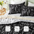 Bedsure California King Comforter Set - Black Bed Set, 3 Pieces Cute Floral Bedding, 1 Soft Reversible Botanical Flowers Comforter and 2 Pillow Shams