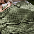 Bedsure Cooling Cotton Waffle Full Size Blanket - Lightweight Breathable Blanket of Rayon Derived from Bamboo for Hot Sleepers, Luxury Throws for Bed, Couch and Sofa, Green, 80x90 Inches