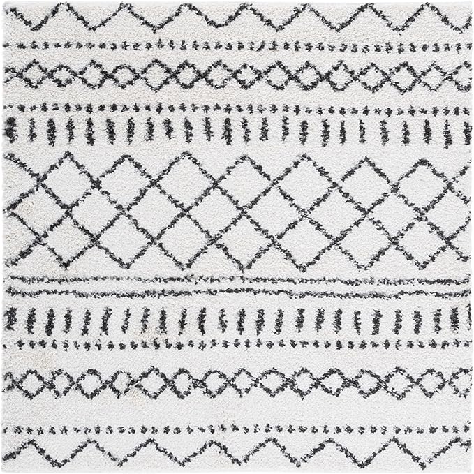 SAFAVIEH Arizona Shag Collection Area Rug - 8' Square, Ivory & Black, Non-Shedding & Easy Cleaning, Plush Thick Pile, Ideal for Living Room, Bedroom, Dining Space (ASG741Z)
