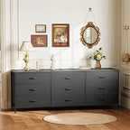 Huuger 63 Inch Dresser for Bedroom, Dresser for Closet with 9 Drawers, Large TV Stand for 55, 65, 70 Inch TV, Entertainment Center with Storage, Wide Long Chest of Drawers, Black