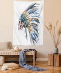 Lunarable Watercolor Tapestry, Skull Native Hat Indigenous Cultures Circle of Life Death, Wall Hanging for Bedroom Living Room Dorm Decor, 40" X 60", Cream Blue