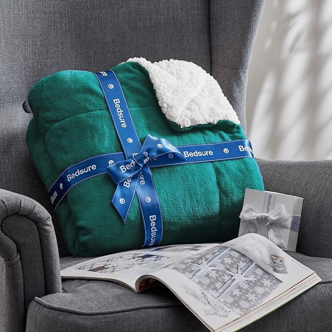 Bedsure GentleSoft Sherpa Fleece Throw Blanket Twin Size for Couch - Thick and Warm Throw for Women and Men, Soft Fuzzy Plush Twin Christmas Blanket for Winter, Forest Green, 60x80 Inches