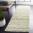 SAFAVIEH Arizona Shag Collection Area Rug - 2'3" x 12' Runner, Ivory & Green, Non-Shedding & Easy Cleaning, Plush Thick Pile, Ideal for Living Room, Bedroom, Dining Space (ASG741Y)