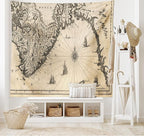 Ambesonne World Map Tapestry, Map of Southern Part of The Norway Vikings World Old Scandinavian Land, Wide Wall Hanging for Bedroom Living Room Dorm, 80" X 60", Cream Grey