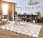 Flagship Carpets Schoolgirl Style Retro Daisies on Pink Educational Area Rug for Kids Room Seating Décor, Children's Classroom, Play Carpet for Teaching and Playroom, 7'6 "x 12'