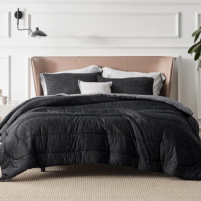 Bedsure King Comforter Set - Cooling and Warm Bed Set, Charcoal Black Reversible Bedding for All Season, 3 Pieces, 1 King Size Comforter (102"x90") and 2 Pillow Cases (20"x36")