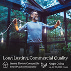 Brightech Ambience Pro Waterproof LED Outdoor String Lights, 48 Ft, Hanging, Dimmable Vintage Edison Bulbs, 15 Bulbs, 2W