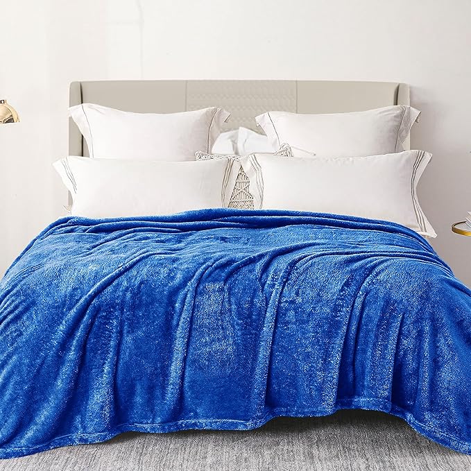 Exclusivo Mezcla Plush Fuzzy Fleece Bed Blanket Queen Size, Super Soft, Fluffy and Warm Blankets Suitable for All Seasons (Cobalt Blue, 90x90 Inches)