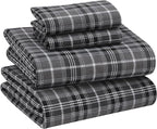 RUVANTI Flannel Sheets Queen Size - 100% Cotton Double Brushed Bed Sheets, Deep Pockets 16 Inches Queen Sheet Set, All Seasons Breathable & Extra Soft - Warm & Cozy, 4 Piece, Grey Plaid