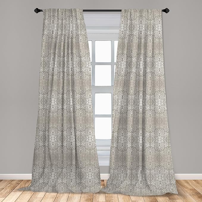 Ambesonne Grey Curtains, Victorian Lace Flowers and Leaves Retro Background Old Fashioned Graphic, Window Treatments 2 Panel Set for Living Room Bedroom, Pair of - 28" x 84", Warm Taupe