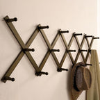 SKOLOO Hat Rack for Wall with 17 Hooks, Solid Wooden, Modern, Expandable Coat Rack Wall Mount for Coats, Hats, Bags, Baseball Caps, Dark Walnut Color