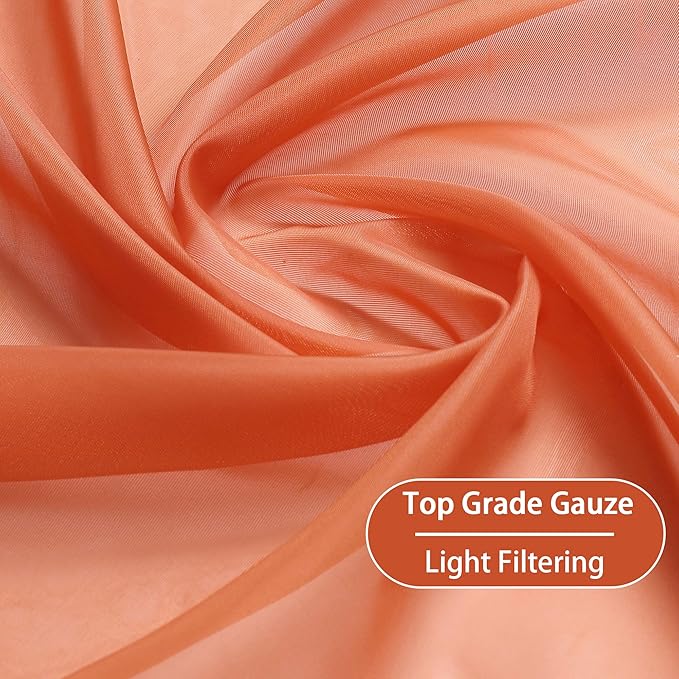 KEQIAOSUOCAI Patio Door Sheer Curtain Panels - Ceiling to Floor Extra Long Voile Drape Curtains Window Treatment for Sliding Glass Door (Burnt Orange,2 Pieces,W 54 x L 108 inches)