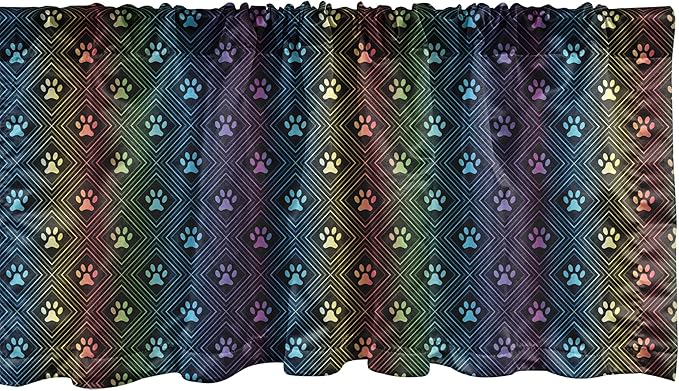 Ambesonne Dog Lover Window Valance, Paw Print Pattern Diamond Shaped Rhombus Shapes Design Geometric Arrangement, Curtain Valance for Kitchen Bedroom Decor with Rod Pocket, 42" x 18", Petrol Blue