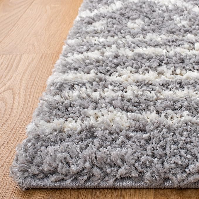 SAFAVIEH Arizona Shag Collection Area Rug - 8' Square, Grey & Ivory, Moroccan Design, Non-Shedding & Easy Care, 1.6-inch Thick Ideal for High Traffic Areas in Living Room, Bedroom (ASG741G)
