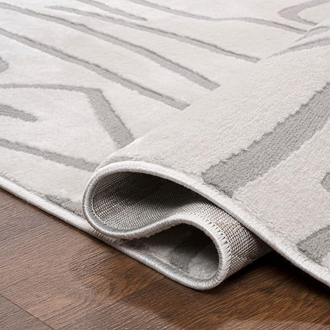 JONATHAN Y Graphic Lines High-Low Indoor Area Rug 8X10 White/Light Gray, Alcina Modern Scandinavian for Living Room, Bedroom, Kitchen, Easy-Cleaning, High Traffic, Pet-Friendly Non-Shedding SND102C-8
