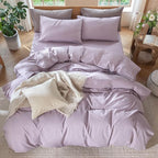 MooMee Bedding Duvet Cover Set 100% Washed Cotton Linen Like Textured Breathable Durable Soft Comfy (Heathered Light Purple, Twin 68"x90")