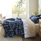 Bedsure King Comforter Set - Navy Bed Set, 3 Pieces Cute Floral Bedding, 1 Soft Reversible Botanical Flowers Comforter and 2 Pillow Shams