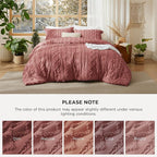 Bedsure Tufted Boho Comforter Set Queen Size - Grayish Pink Boho Bed Set, GentleSoft™ 3 Pieces Farmhouse Shabby Chic Embroidery Bedding, Gifts for Woman, Soft Jacquard Queen Comforter for All Seasons