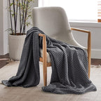 Bedsure Cooling Cotton Waffle Weave Blanket - Lightweight Breathable Blanket of Rayon Derived from Bamboo for Hot Sleepers, Luxury Throws for Bed, Couch and Sofa, Dark Grey, 50x70 Inches