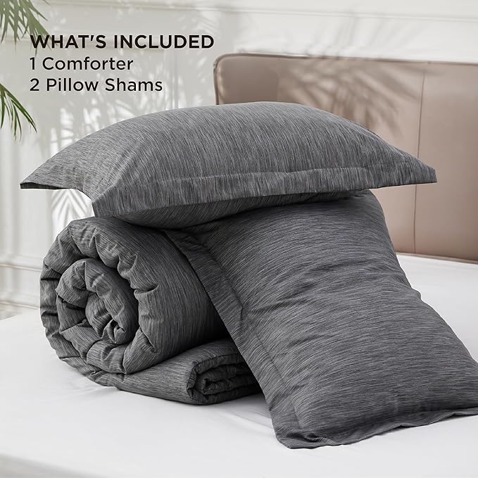 Bedsure California King Comforter Set -Charcoal Grey Soft Bedding for All Seasons, Cationic Dyed Bed Set, 3 Pieces, 1 California King Size Comforter (104"x96") and 2 Pillow Shams (20"x36"+2")