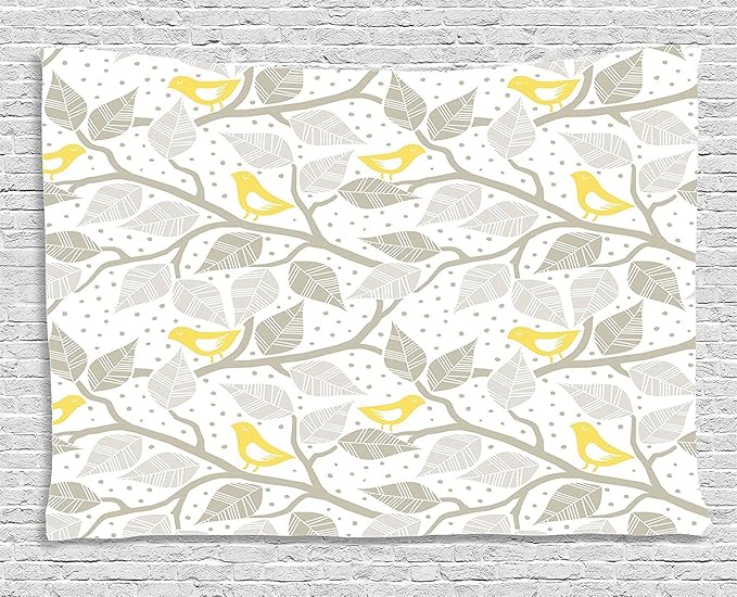 Ambesonne Grey Tapestry, Pastel Colored Repetitive Pattern of Irregular Dots Silhouettes Style, Wide Wall Hanging for Bedroom Living Room Dorm, 80" X 60", Yellow White