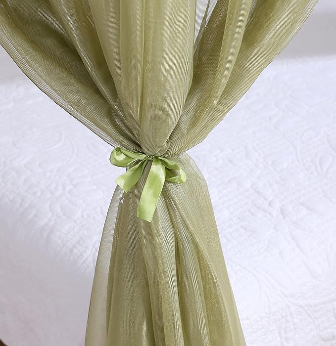 Akiky Canopy for Girls Room Bed Curtains Sheer Curtain for Twin Full Queen Size Bed Drapes,8 Panels Canopies with Light,Room Décor(King,Sage Green)