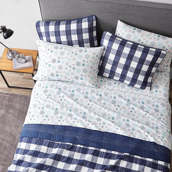 Eddie Bauer - Queen Sheets, Cotton Flannel Bedding Set, Brushed For Extra Softness, Cozy Home Decor (Tossed Snowflake, Queen)