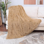 Tuddrom Decorative Extra Soft Faux Fur Blanket Queen Size 80" x 90",Solid Reversible Fuzzy Fluffy Cozy Plush Fleece Comfy Microfiber Fur Blanket for Couch Sofa Bed,Camel