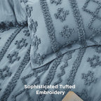 Bedsure Tufted Boho Comforter Set Full Size - Grayish Blue Boho Bed Set, GentleSoft™ 3 Pieces Farmhouse Shabby Chic Embroidery Bedding, Gifts for Woman, Soft Jacquard Full Comforter for All Seasons