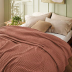 Bedsure Cooling Cotton Waffle King Size Blanket - Lightweight Breathable Blanket of Rayon Derived from Bamboo for Hot Sleepers, Luxury Throws for Bed, Couch and Sofa, Red Orange, 104x90 Inches