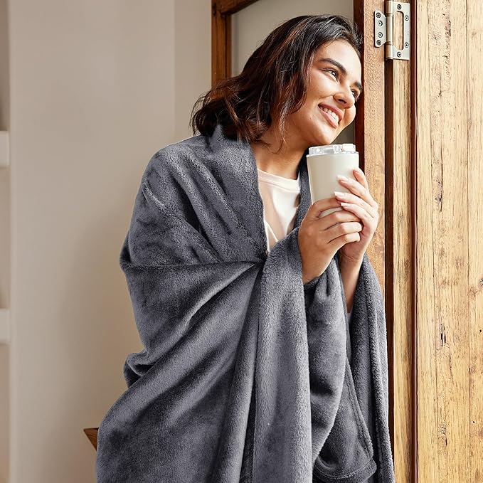 Exclusivo Mezcla Fleece Throw Blanket for Couch, Sofa, 300GSM Super Soft and Warm Blankets, Dark Grey Throw All Season Use, Cozy, Plush, Lightweight, 50x60 Inches