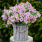 Artificial Flowers for Outdoors Fake Plants - 16 Bundles Faux Outside Greenery Boxwood No Fade Plastic Shrubs Fall Decor Farmhouse Home Garden Thanksgiving Mums (Pink)