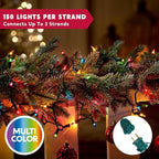 Joiedomi Multicolor Christmas String Lights,450(3x150) 93.6FT Christmas Fairy Tree Lights Plug in for Indoor Outdoor Xmas Decorations Patio Holiday Theme Party Yard House,Green Wire