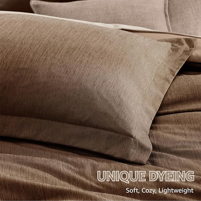 Monbix King Size Comforter Set, Brown King Bedding Set Reversible, King Comforter Set 7 Pieces, Cationic Dyeing Bed in a Bag with Comforter, Sheets, Pillowcases & Shams