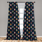 Ambesonne Spaceship Window Curtains, Cartoon Style Space Crafts Flying Through Cosmos Stared Background Astronauts, Lightweight Decor 2-Panel Set with Rod Pocket, Pair of - 28" x 84", Multicolor