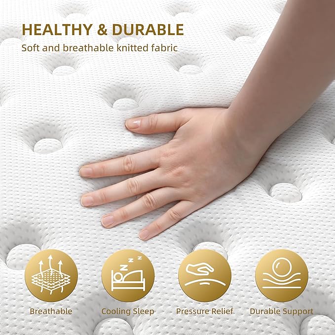 Cooling Gel Memory Foam Hybrid Mattress, 10 Inch Twin Size Mattress in A Box with Pocket Springs for Back Pain & Pressure Relief, Medium Firm Feeling with CertiPUR-US Certified Foam