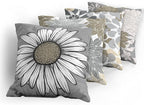 Ambesonne Floral Throw Pillow Cushion Case Pack of 4, Flower Petals Modern Color Palette Chamomile Peony Dahlia and Sunflower Print, Modern Accent Double-Sided Digital Printing, 16", Slate Brown Grey