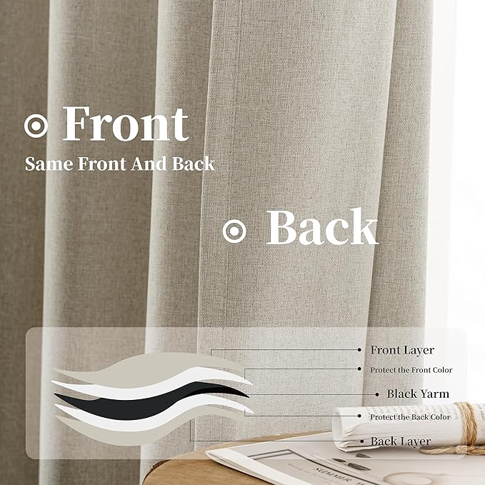 KangBang Linen Blackout Curtains 84 Inches Long, Rod Pocket Back Tab Curtains for Bedroom Living Room, Rustic Burlap Window Drapes with Clip Rings Made 52 Inch Wide by 84 Inch Length 2 Panels