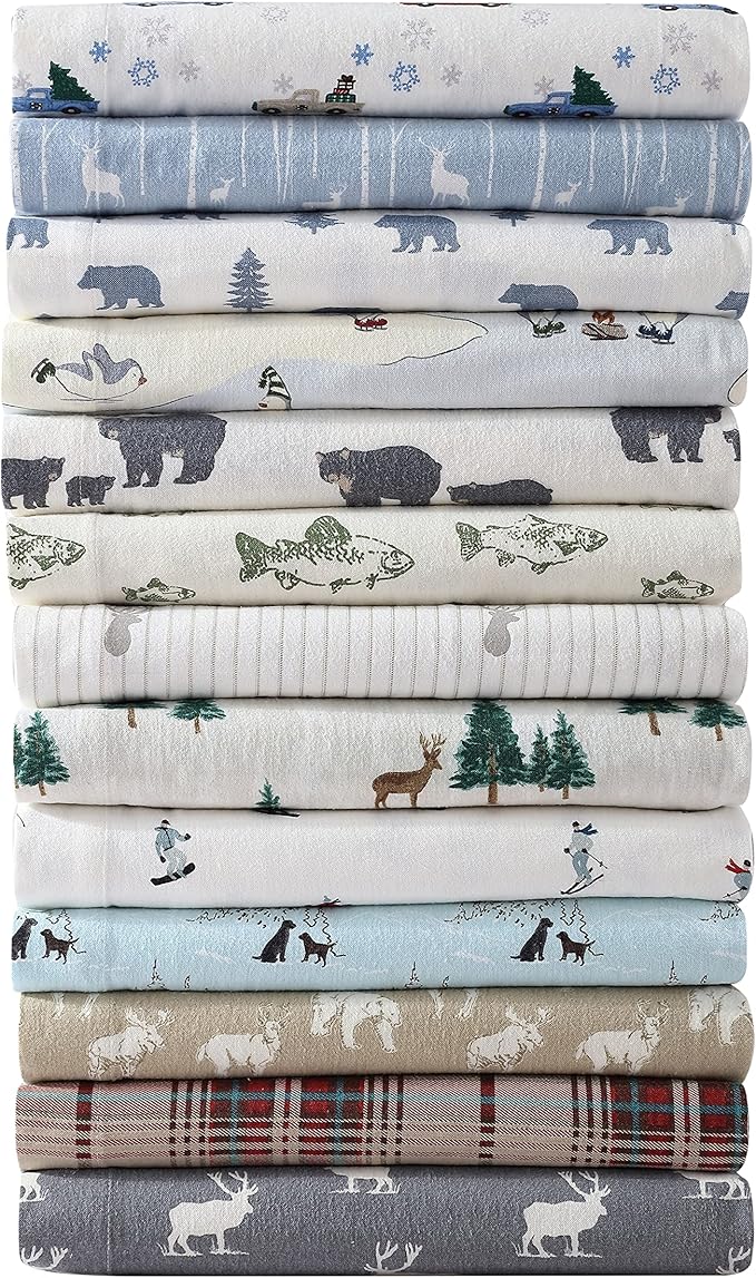 Eddie Bauer - King Sheets, Cotton Flannel Bedding Set, Brushed For Extra Softness, Cozy Home Decor (Rookeries, King)