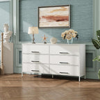 WLIVE White TV Stand for 60, 65, 70 inch TV, Large Entertainment Center with 6 Fabric Drawer, TV Media Console Table with Wood Top, Adjustable Feet for Living Room,