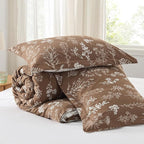Bedsure King Comforter Set - Brown Bed Set, 3 Pieces Cute Floral Bedding, 1 Soft Reversible Botanical Flowers Comforter and 2 Pillow Shams