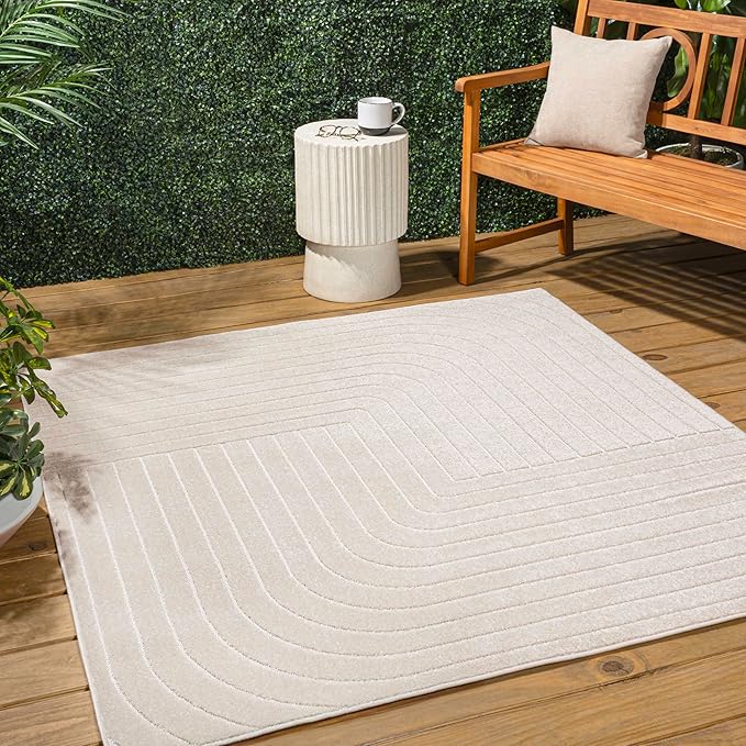 Eyely NCS101A-6SQ Scandinavian Odense Minimalist Angle Geometric Indoor Rug, Pet Friendly, Non-Shedding, Stain Resistant, Easy-Cleaning, Ivory/Cream, 6' Square, Indoor/Outdoor, Area Rug