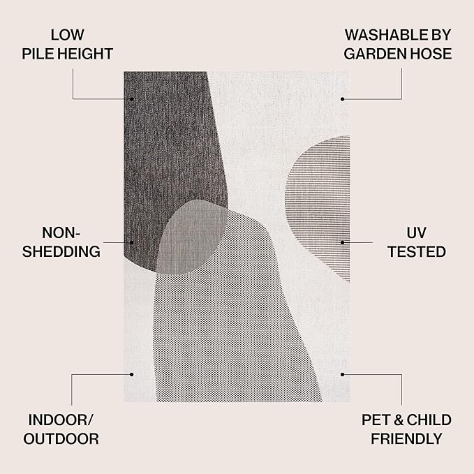 JONATHAN Y Geometric Organic Shapes Indoor Outdoor Area Rug 4X6 Cream/Black, Zia Modern for Backyard, Patio, Porch, Easy-Cleaning, High Traffic, Pet-Friendly, Non-Shedding (TSN306A-4)