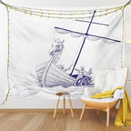 Lunarable Viking Tapestry, Drakkar Long Boat with Dragon on Bow of Ship Monochrome Marine Pattern, Fabric Wall Hanging Decor for Bedroom Living Room Dorm, 23" X 28", White Purple