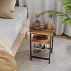 VASAGLE End Table Set of 2, 3-Tier Nightstands, Side Table for Small Space in Living Room, Bedroom, Steel Frame, Easy Assembly, 2-Pack, Chestnut Brown