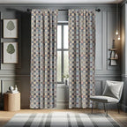 Ambesonne Moroccan Window Curtains, Portuguese Azulejo Checkered Squares Colorful Pattern Floral Arrangement, Lightweight Decor 2-Panel Set with Rod Pocket, Pair of - 28" x 84", Dark Blue Amber Red