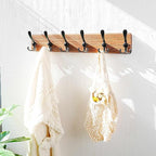 Dseap Coat Rack Wall Mounted - 24" Long 6 Tri Hooks, Heavy Duty Wooden Wall Coat Hanger Coat Hook for Clothes Hat Jacket Clothing, Natural and Black