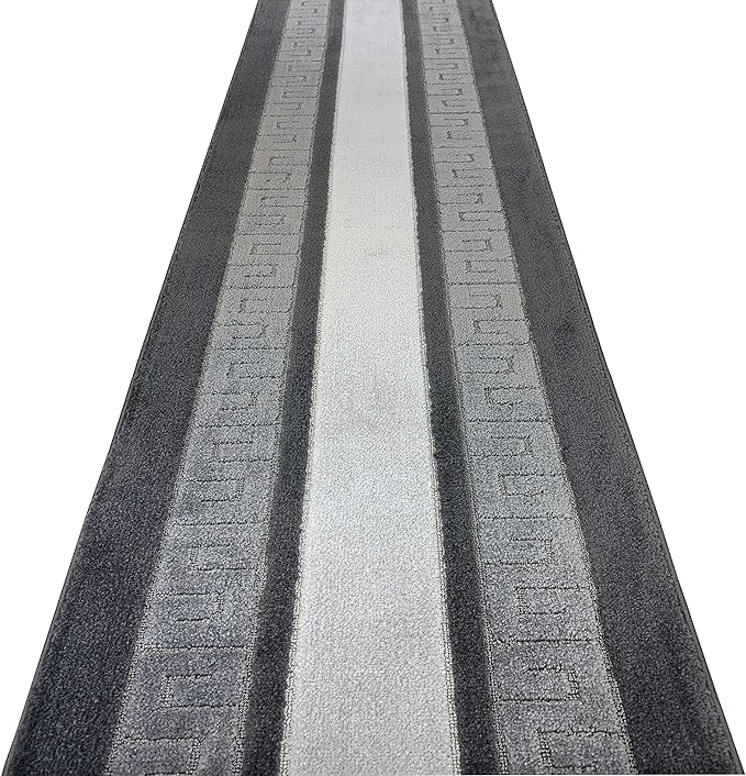 Custom Length Cut to Size Ancient Latin Hellenic Motif Carpet Runner Rug for Hallways, Non Slip Rubber Backed, 31 inch Wide X Customized Length, Greek Key Grey, 31 inch X 15 feet