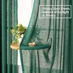 Emerald Green Curtains Semi Sheer 84 Inches Long, Dark Linen Textured Light Filtering Drapes for Living Room Dining, Hunter Green Window Decor, Pinch Pleat Curtain with Hooks